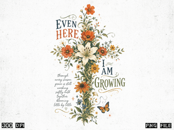 Even Here I Am Growing PNG, Floral Cross for T-Shirt Designs