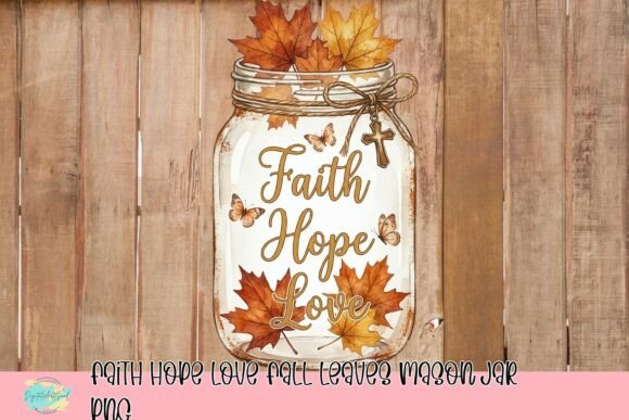 Faith Hope Love Fall Leaves Mason Jar PNG