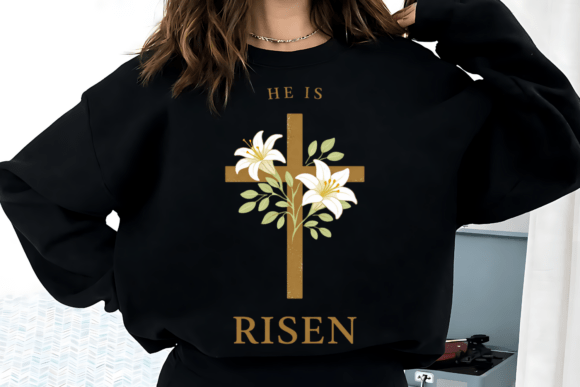 He is Risen Religious Floral Cross PNG for T-Shirt Designs