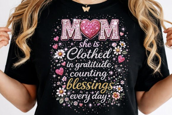 Mom,She is Clothed in Gratitude T-Shirt Design