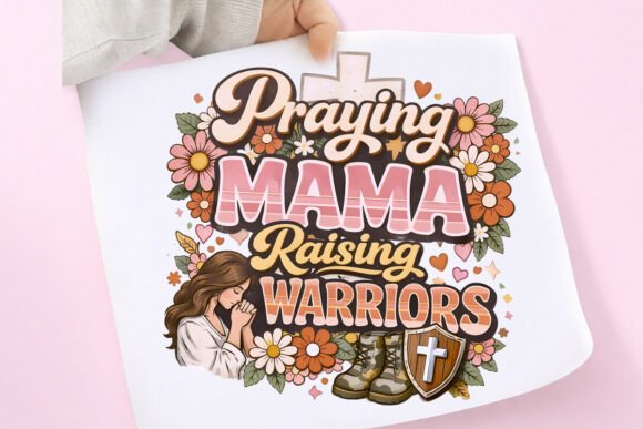 Praying Mama Raising Warriors Retro PNG for T-Shirt Designs