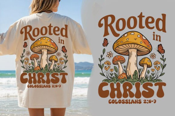 Rooted in Christ Mushroom PNG: T-Shirt Designs
