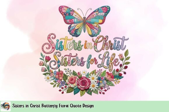 Sisters in Christ Butterfly Floral Quote Design T-Shirt Designs