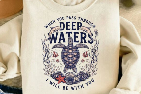 Summer Deep Waters Faith Sea Turtle Png for T-Shirt Designs