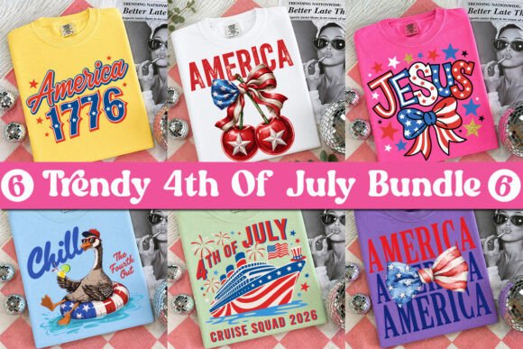 Trendy Patriotic 4th of July PNG Bundle for T-Shirt Designs